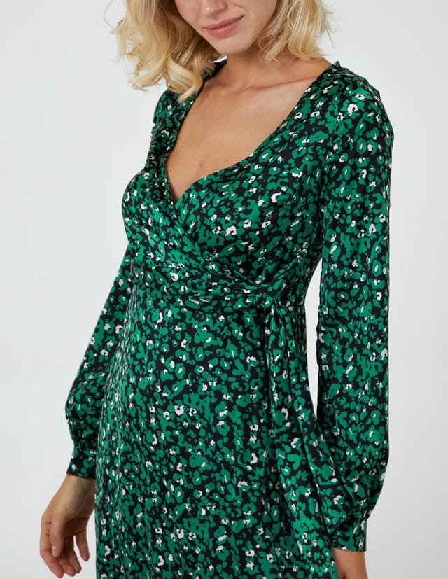 Blue Vanilla Leopard Print Wrap Midi Dress - 2