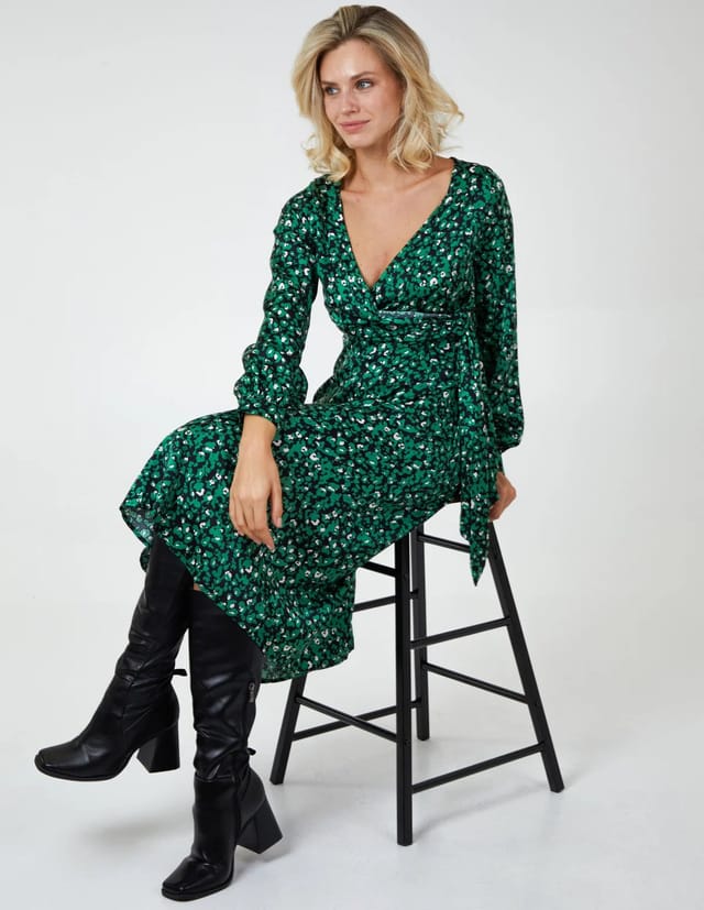 Blue Vanilla Leopard Print Wrap Midi Dress - 3
