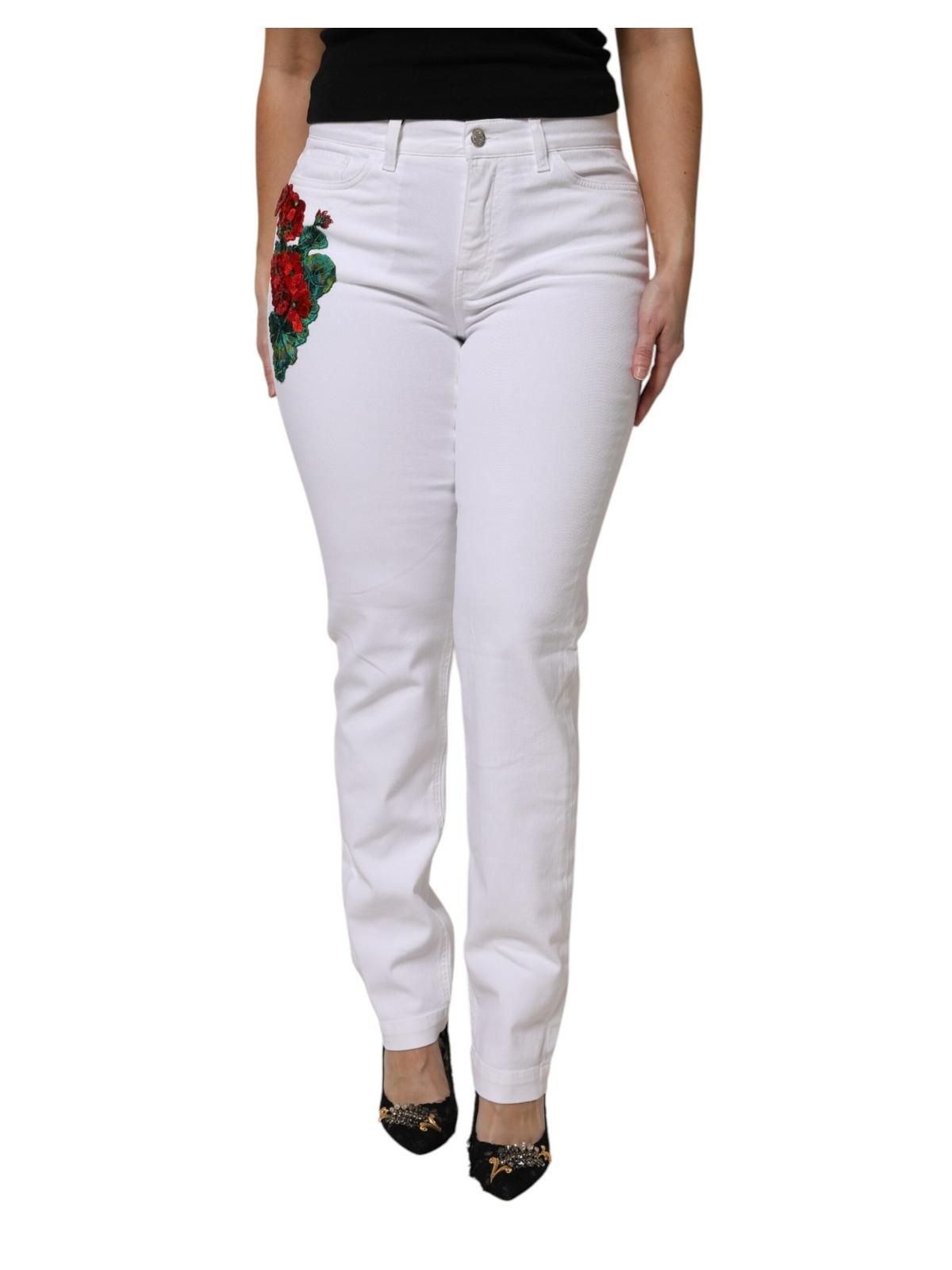 Dolce & Gabbana Dolce & Gabbana Women's White Floral Sequined GIRLY Denim Jeans - 2