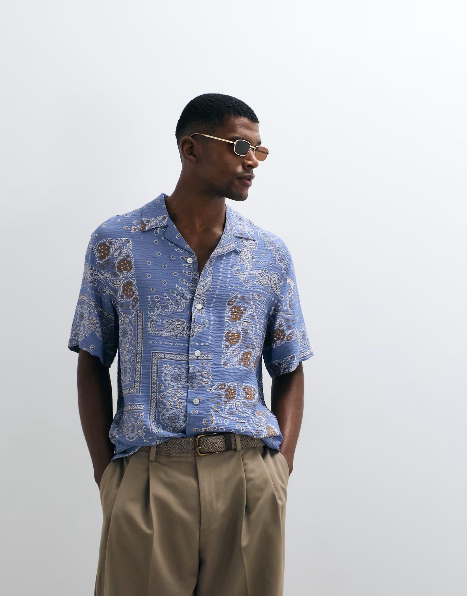 ASOS Mango 100% cotton retro paisly print shirt in blue