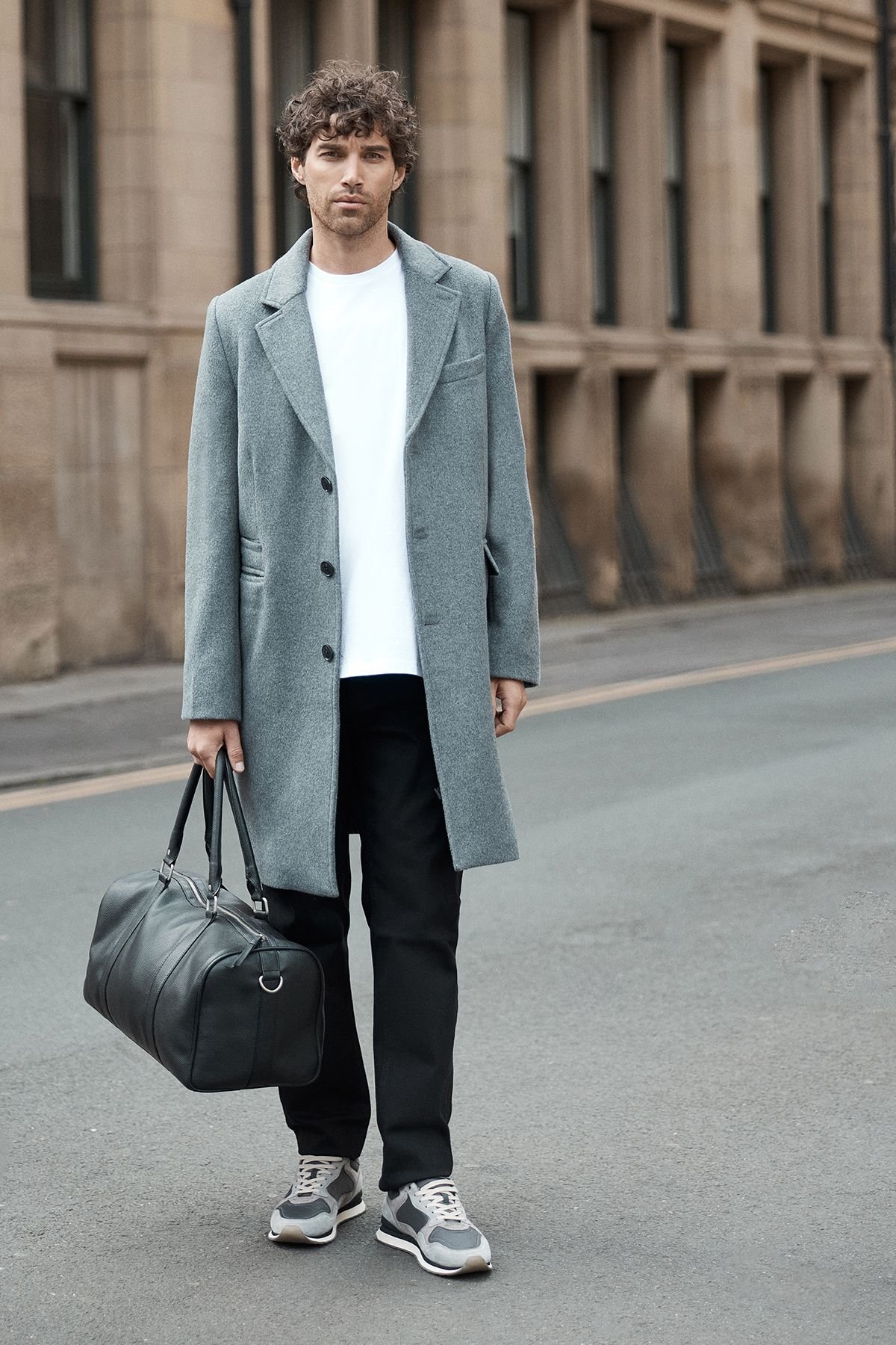 Burton Burton Men's Mid Grey Signature 3 Button Epsom Wool Blend Coat - 2