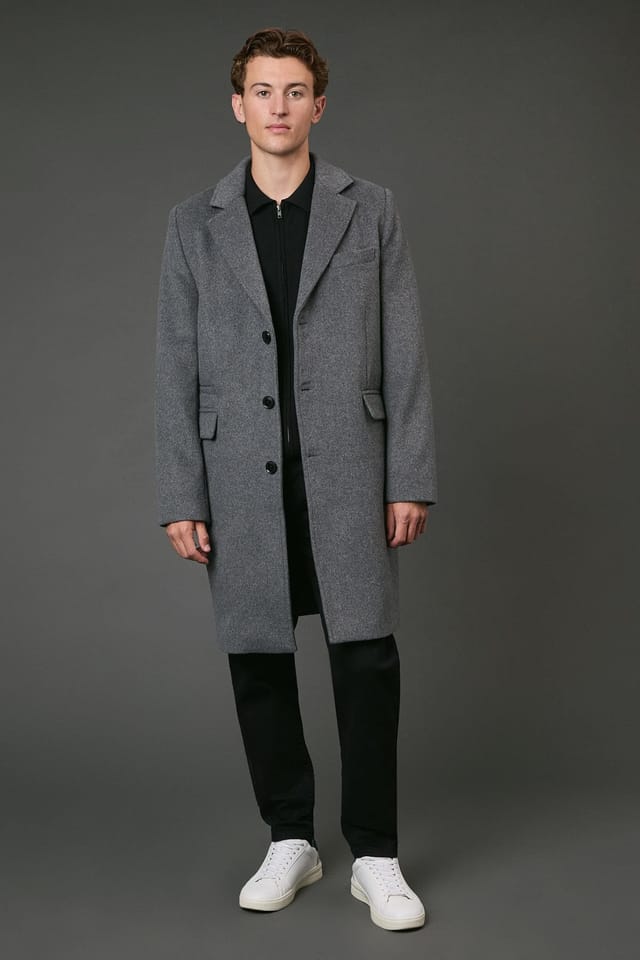Burton Burton Men's Mid Grey Signature 3 Button Epsom Wool Blend Coat - 2