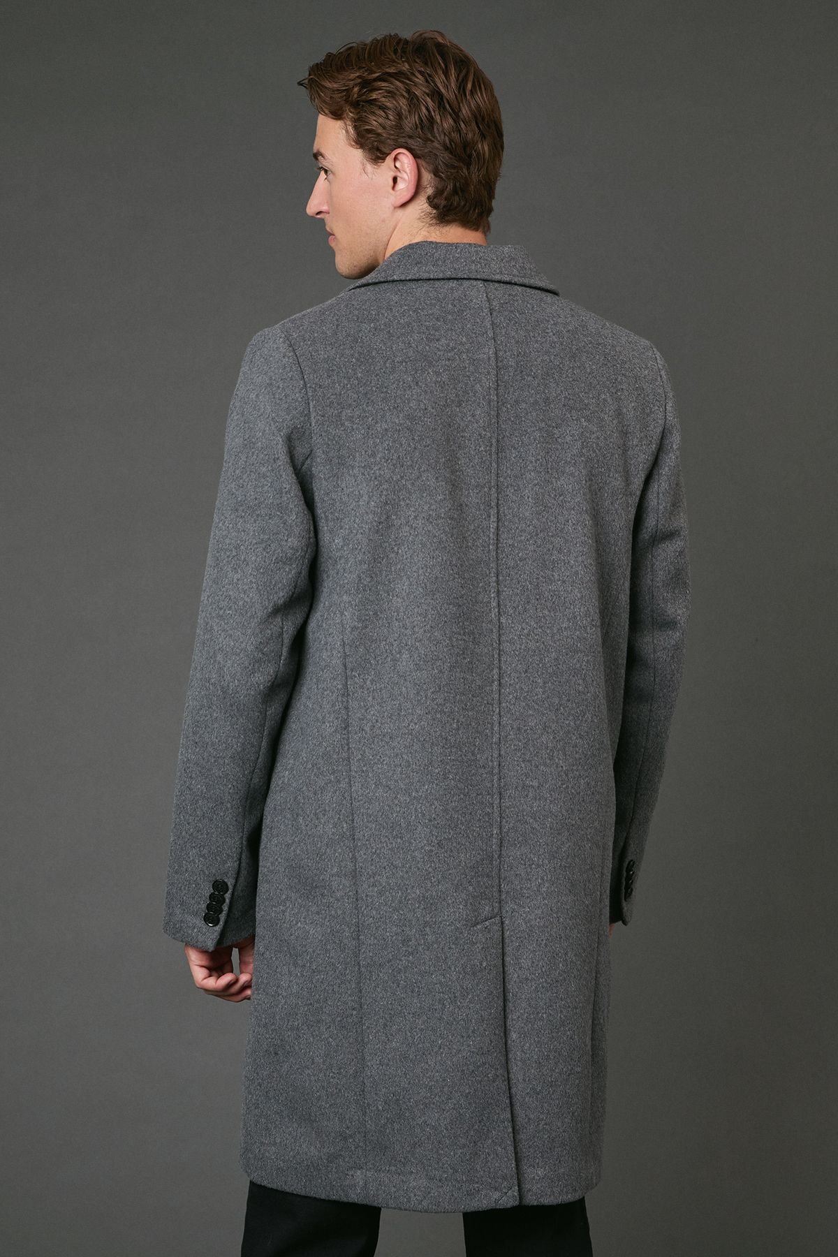 Burton Burton Men's Mid Grey Signature 3 Button Epsom Wool Blend Coat - 3