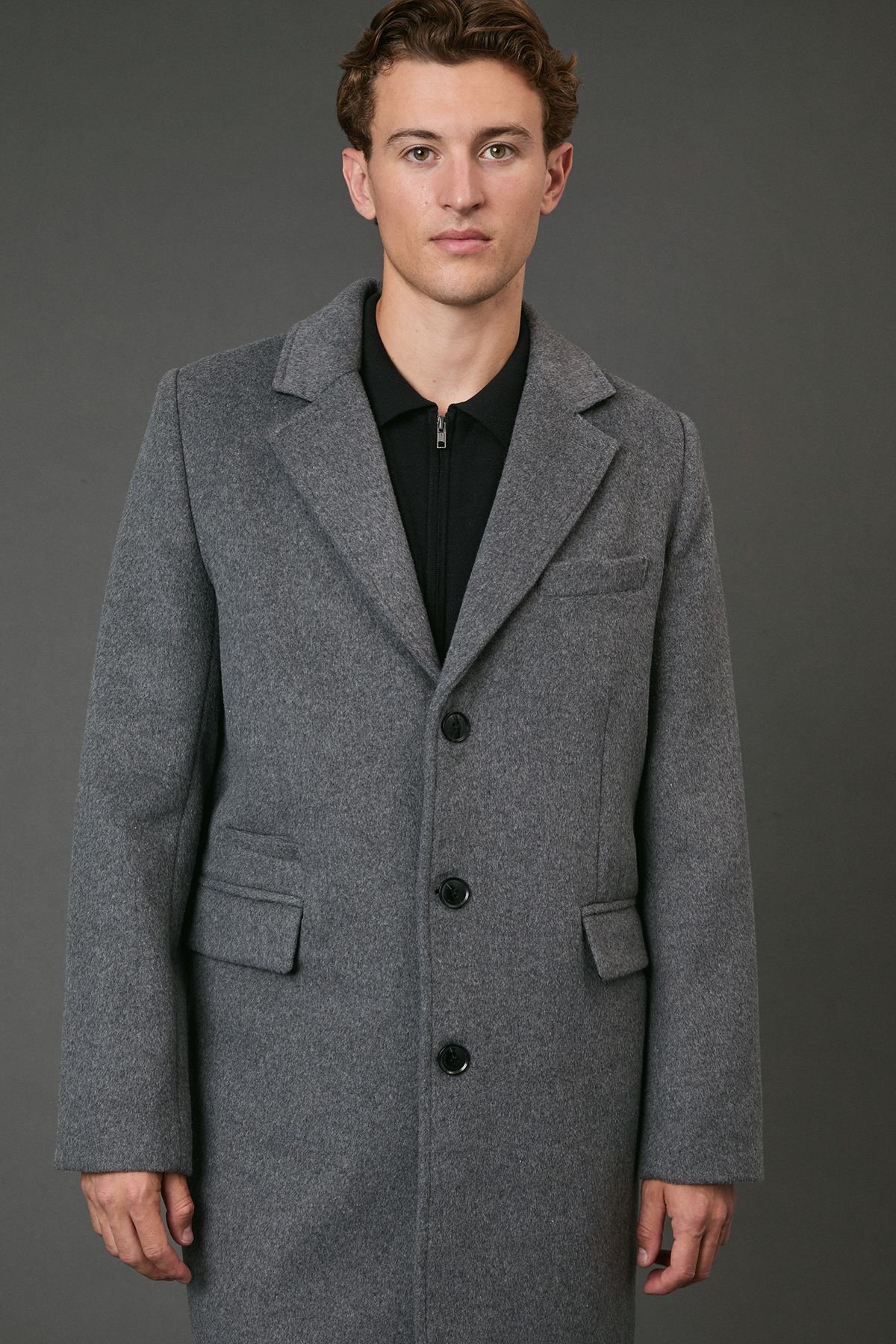 Burton Burton Men's Mid Grey Signature 3 Button Epsom Wool Blend Coat - 4