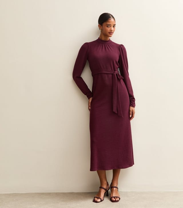 New Look Women's Dark Burgundy Crinkled High Neck Midi Dress New Look - 2