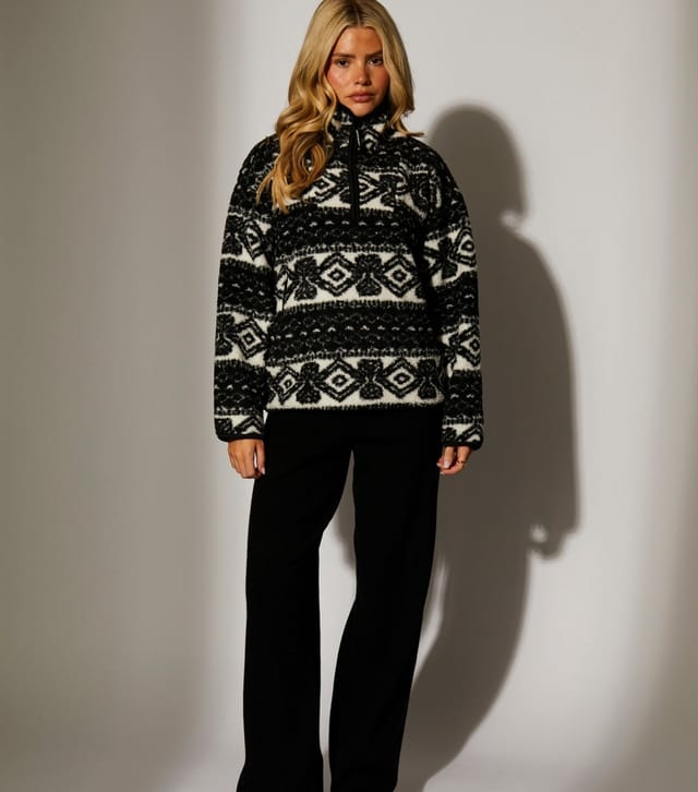 South Beach Women's Black Patterned Borg Quarter Zip Jacket South Beach New Look - 3