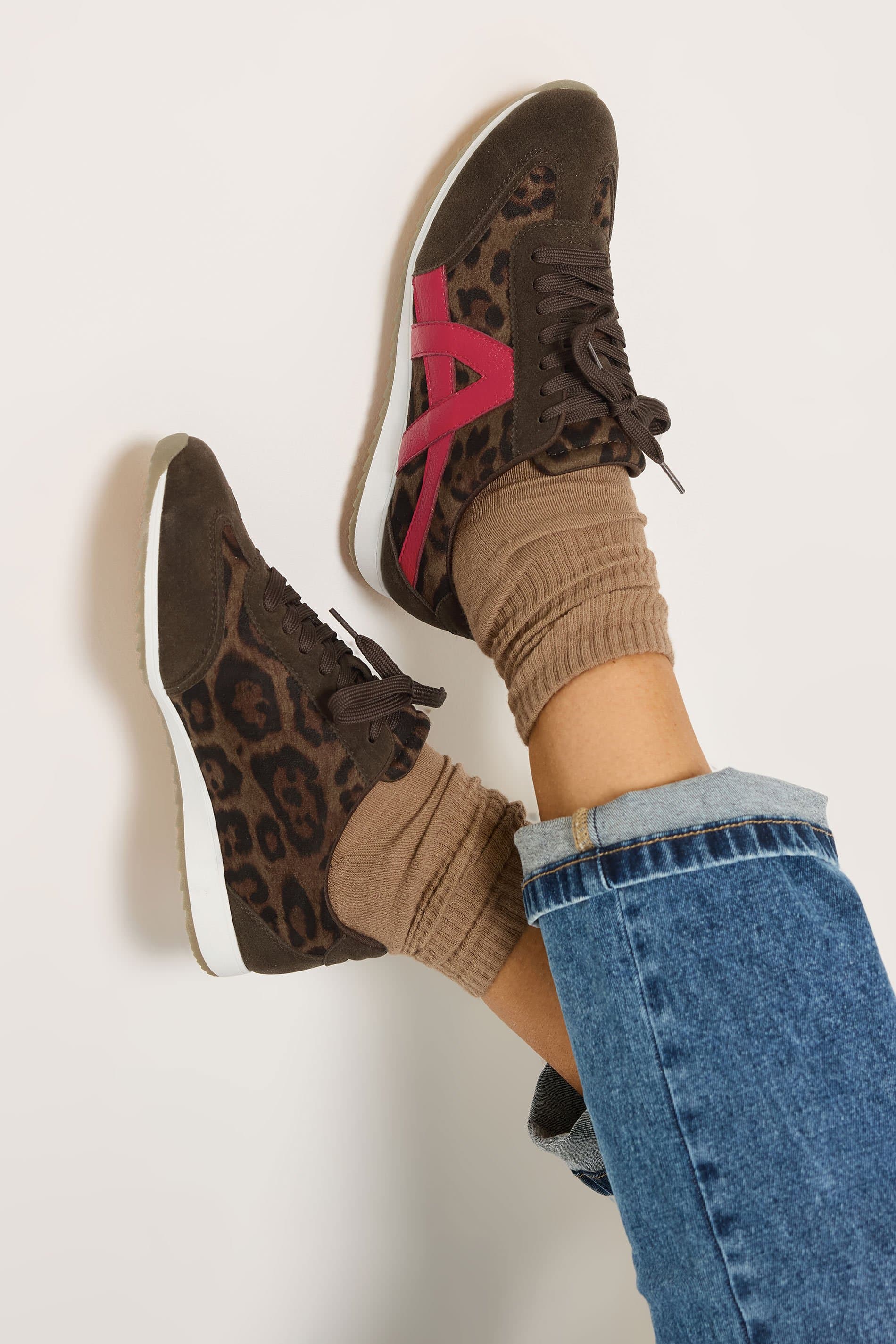 Yours Brown Leopard Slim Sole Trainers In Wide E Fit