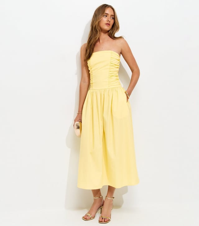 New Look Women's Light Yellow Bandeau Ruched A Line Midi Dress New Look - 3