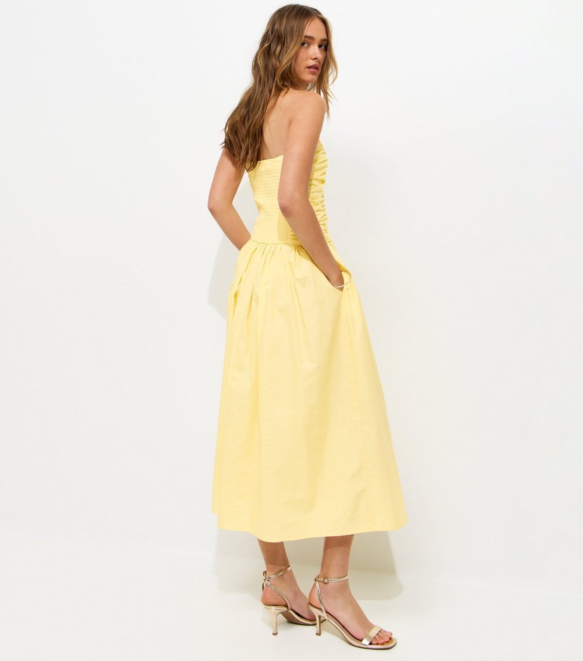 New Look Women's Light Yellow Bandeau Ruched A Line Midi Dress New Look - 4