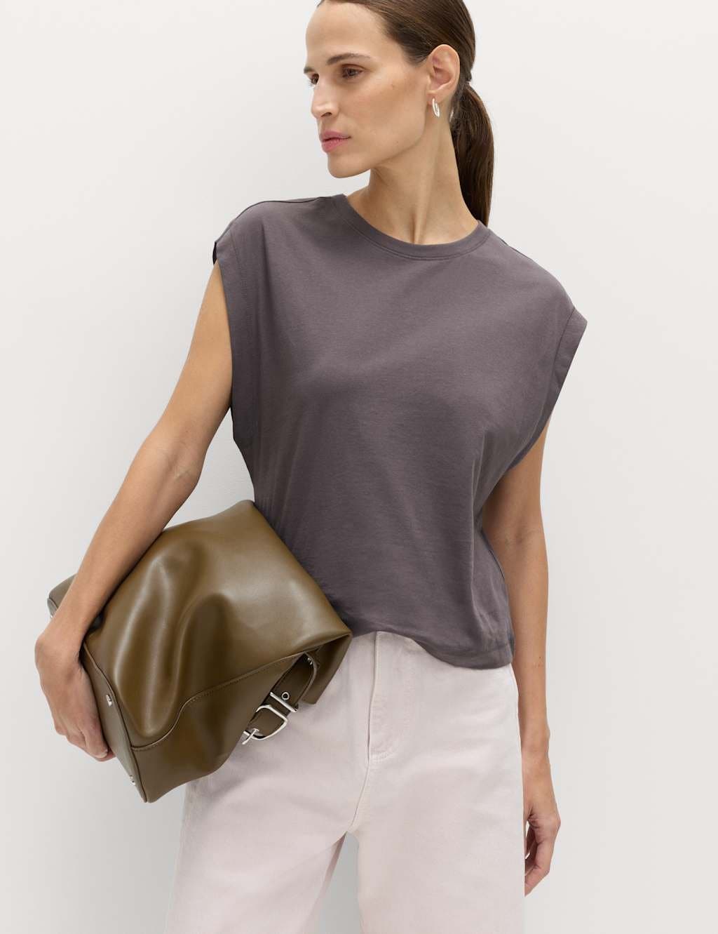 Marks & Spencer M&S Pure Cotton Cap Sleeve T-Shirt Thunder