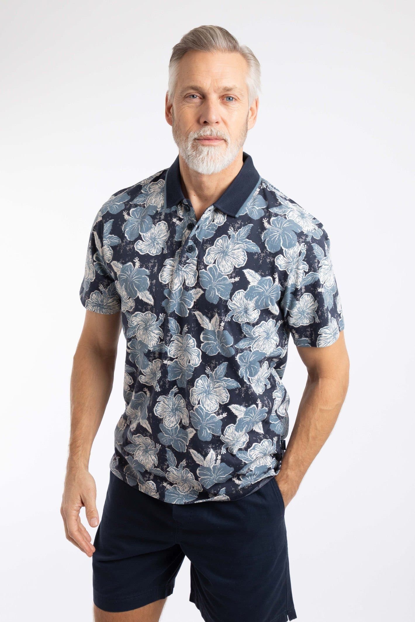 Weird Fish Weird Fish Men's Jarat Printed Jersey Polo Shirt in Navy