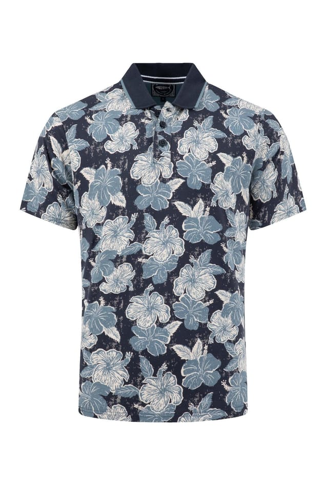 Weird Fish Weird Fish Men's Jarat Printed Jersey Polo Shirt in Navy - 2
