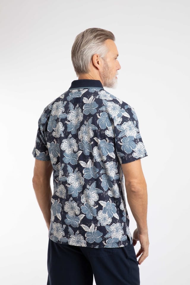 Weird Fish Weird Fish Men's Jarat Printed Jersey Polo Shirt in Navy - 3