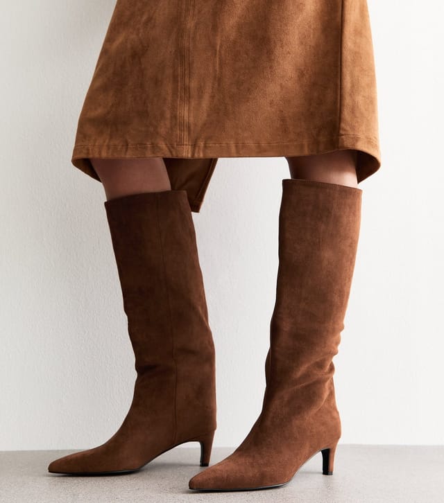 New Look Women's Slim Calf Fit Brown Faux Suede Knee High Boots Vegan New Look - 2