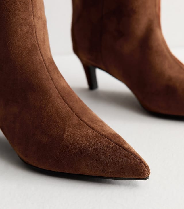 New Look Women's Slim Calf Fit Brown Faux Suede Knee High Boots Vegan New Look - 3