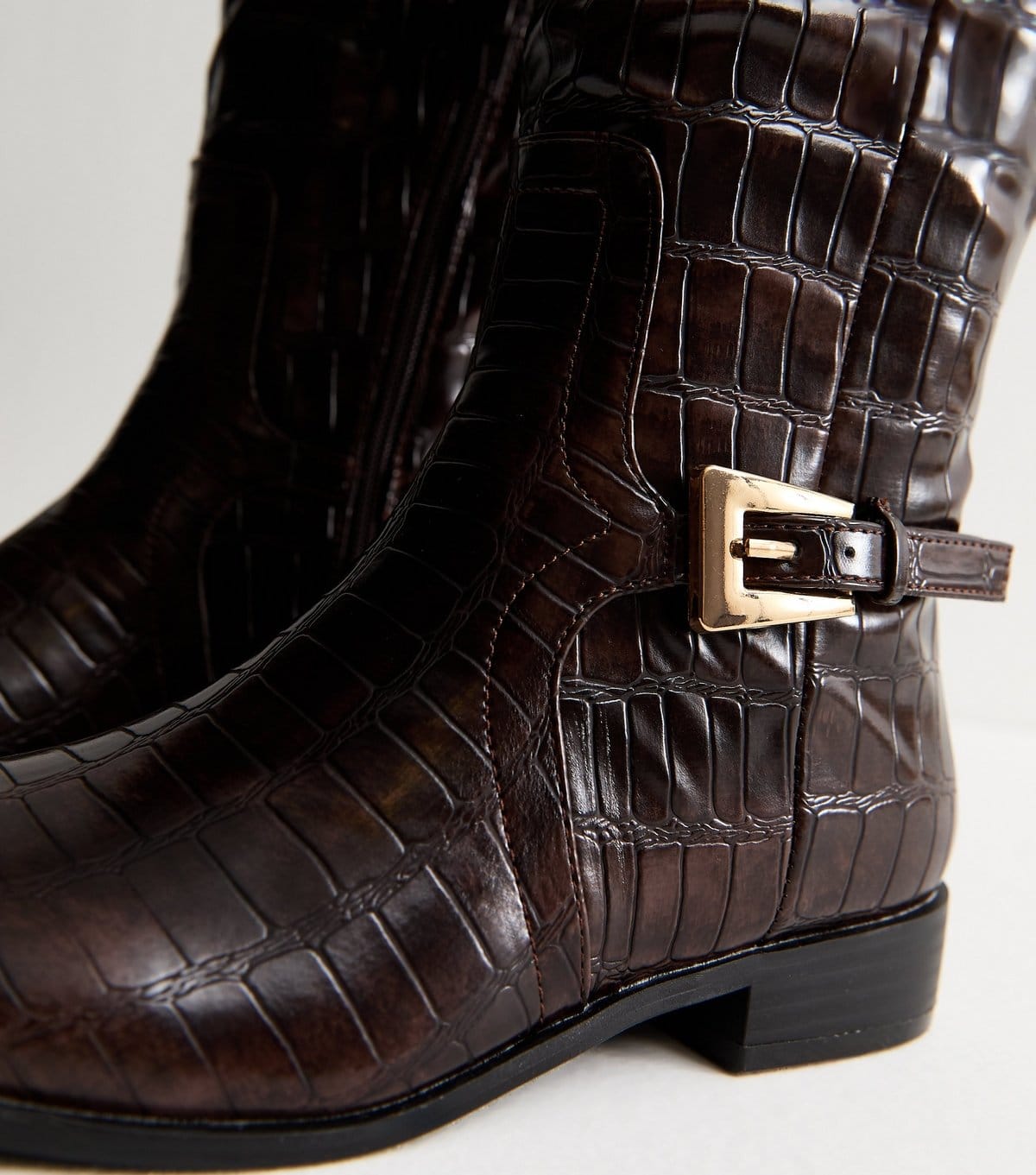 Public Desire Women's Dark Brown Crocodile Effect Faux Leather Boots Public Desire New Look - 4