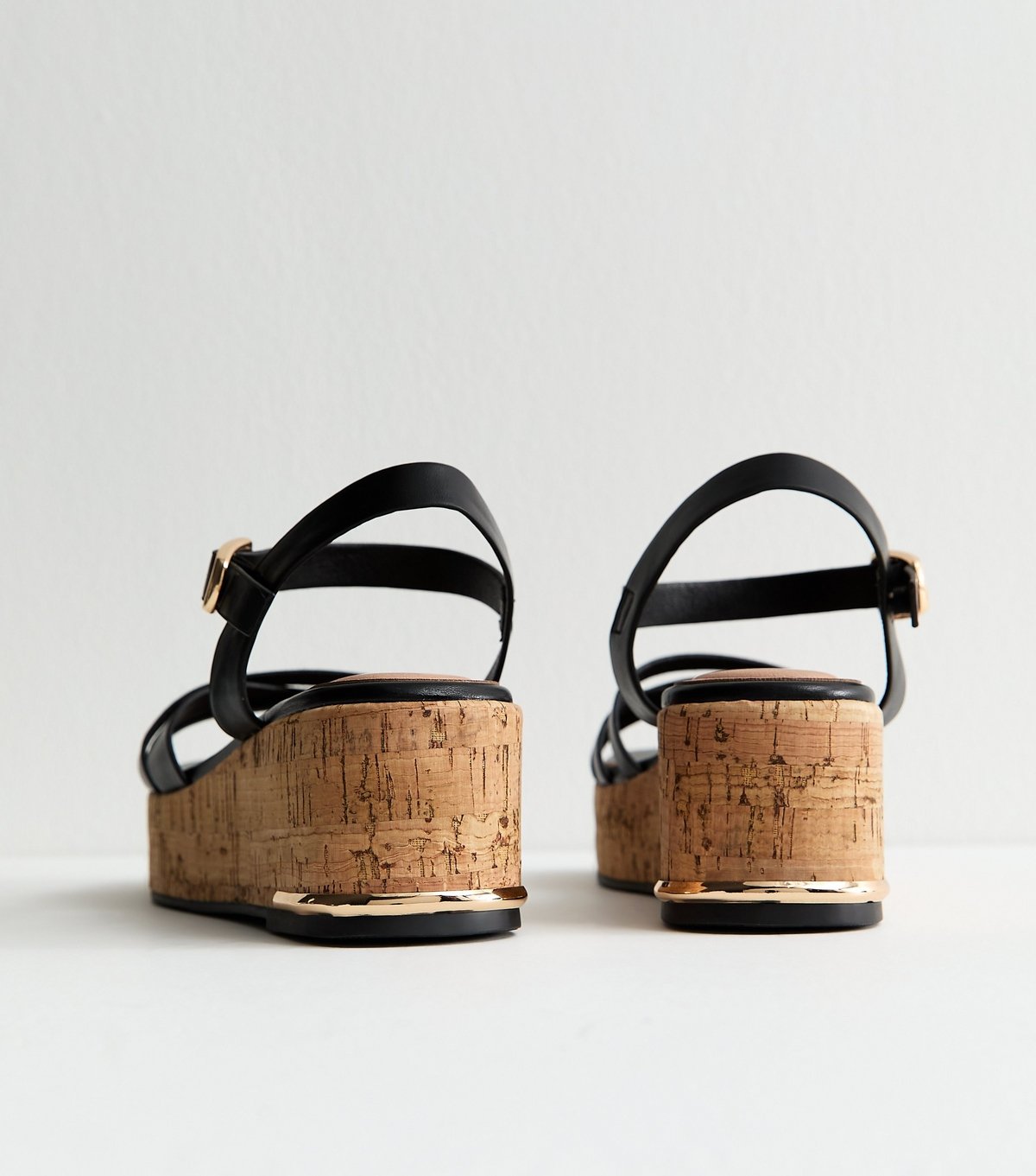 New Look Women's Black Faux Leather Cross Over Strap Cork Flatform Sandals Vegan New Look - 4