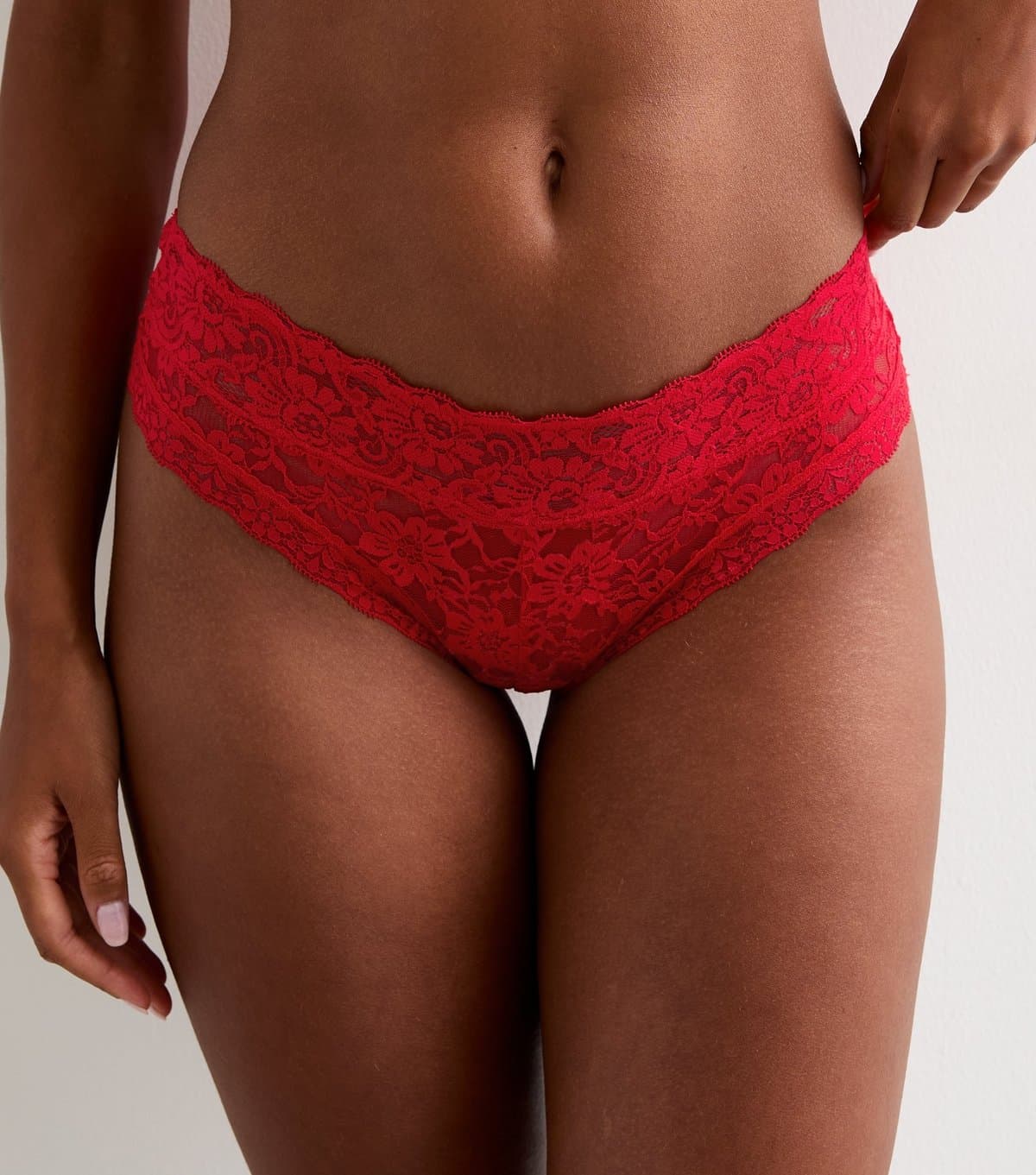 New Look Women's Red Floral Lace Brazilian Briefs New Look