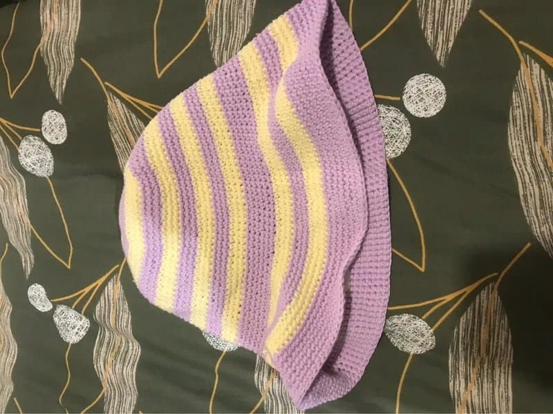 ASOS lilac & yellow crochet bucket hat