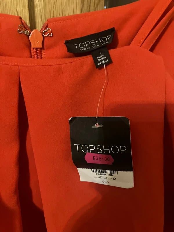 Topshop £60 Topshop red tomato burnt orange Christmas pleated frill jumpsuit playsuit 12