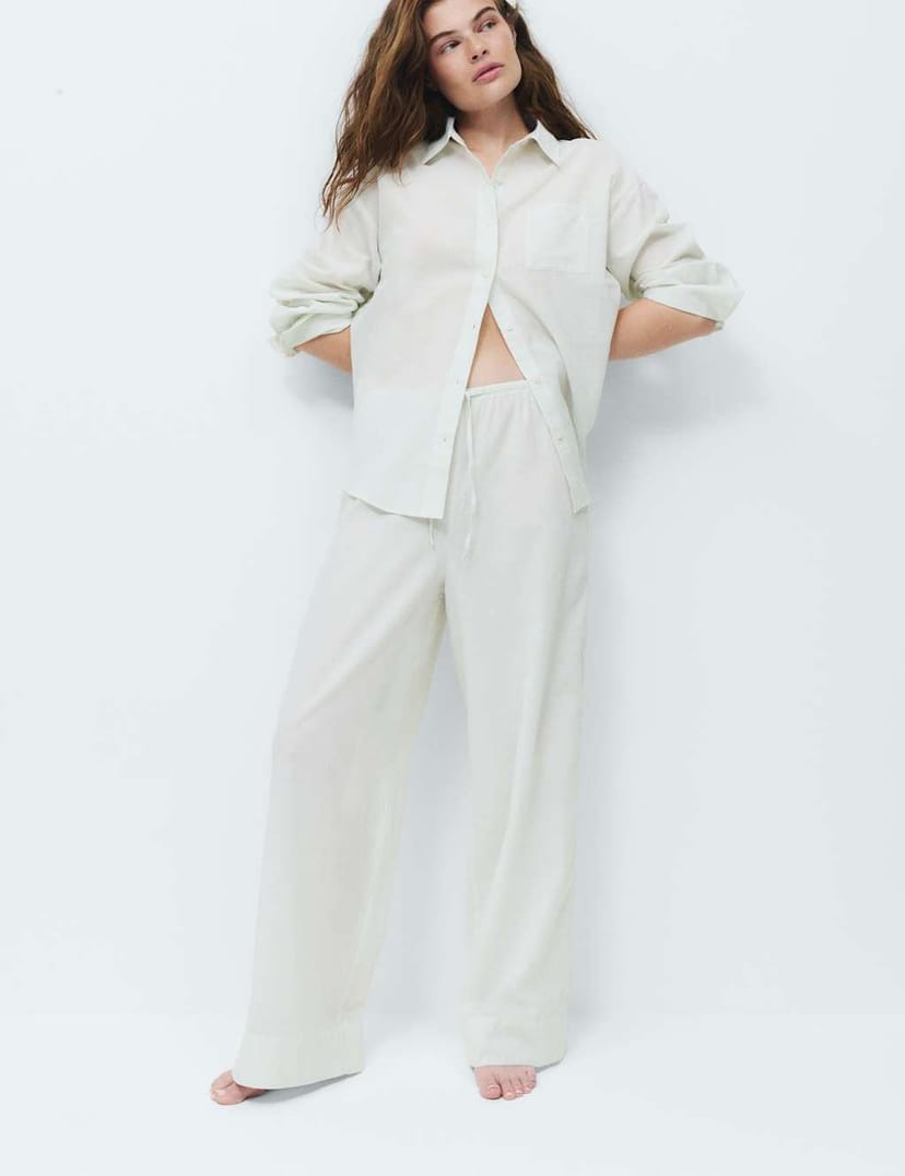 Marks & Spencer M&S Pure Cotton Striped Pyjama Bottoms Pistachio - 1