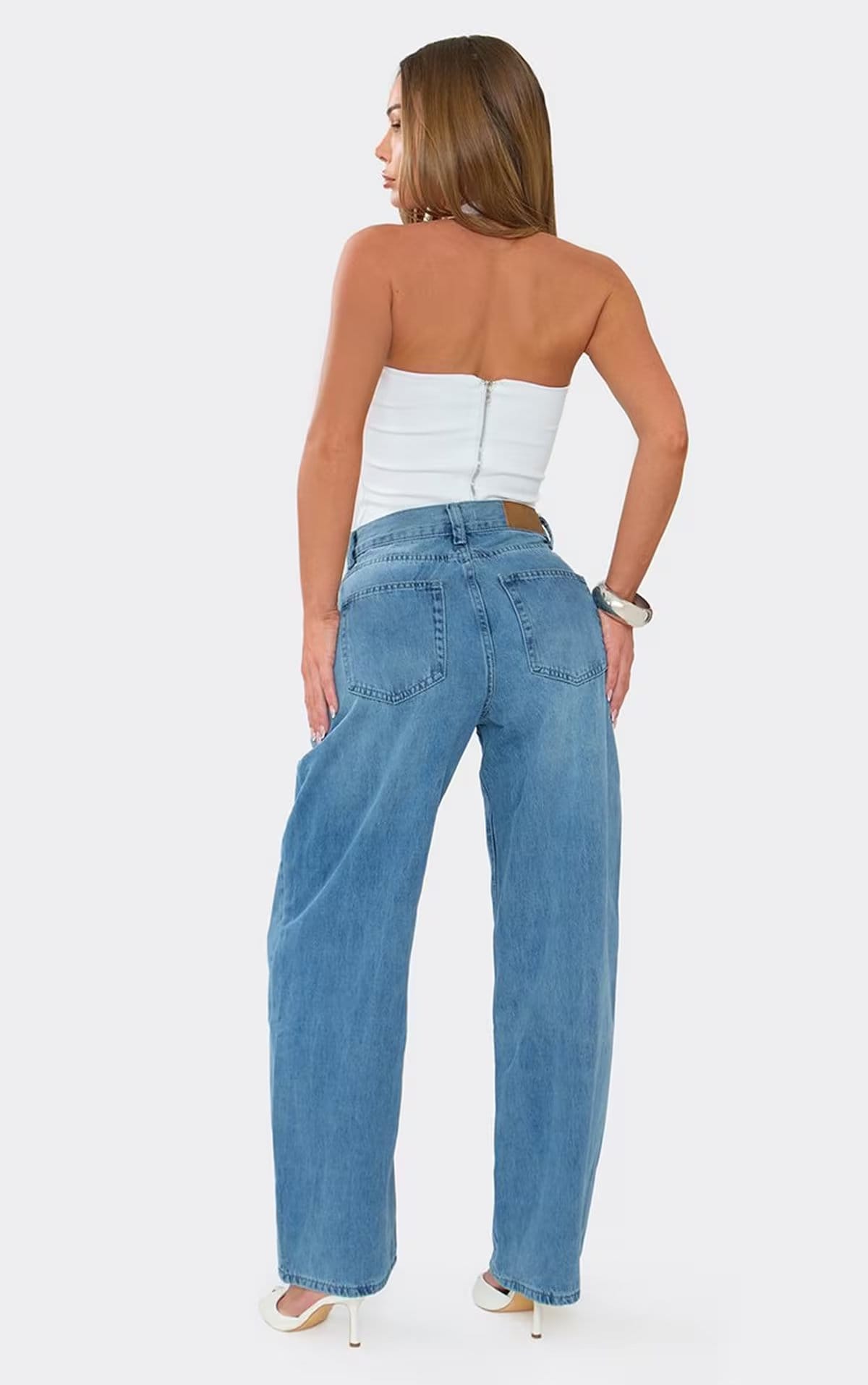 EGO Mid Blue Denim Wide Leg Jeans, Women's UK W28