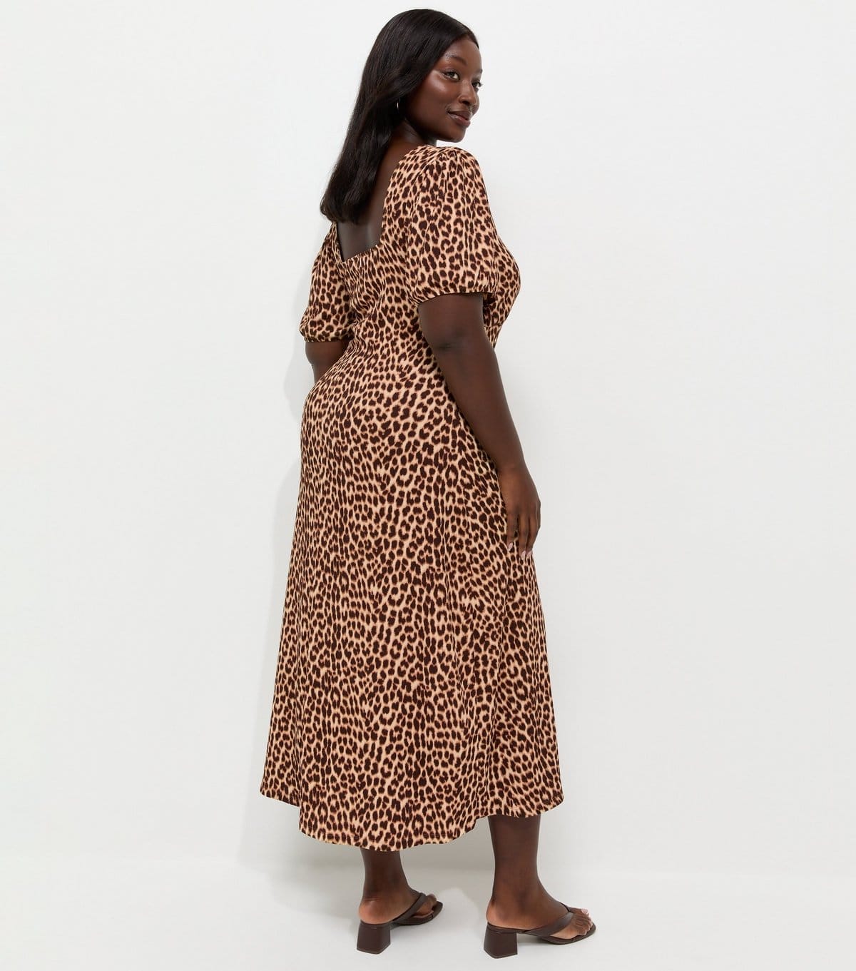 New Look Women's Plus Size Brown Animal Print Square Neck Midi Dress Curves New Look - 4