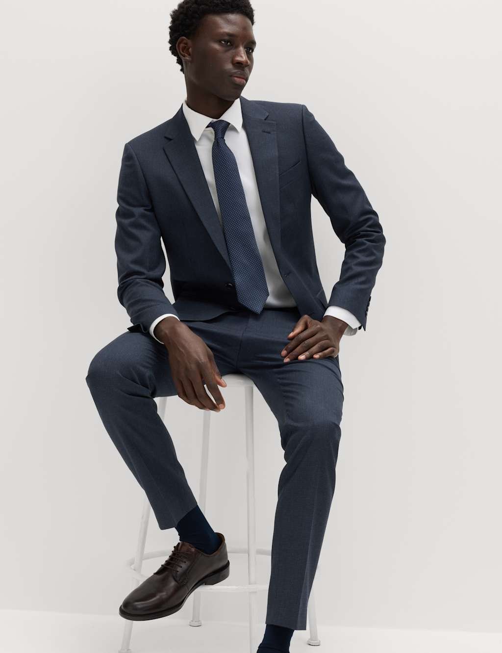 Marks & Spencer M&S Skinny Fit Grid Check Stretch Suit Jacket Navy - 2