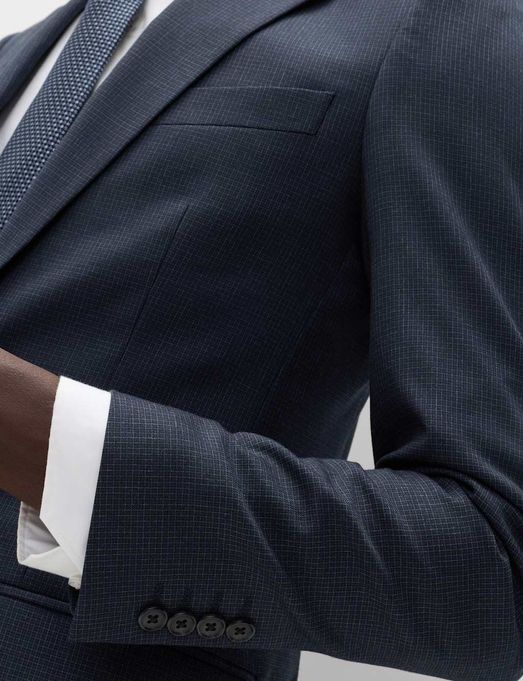 Marks & Spencer M&S Skinny Fit Grid Check Stretch Suit Jacket Navy - 4