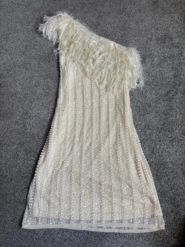 ASOS Luxe Nude Embellished Beaded Sequin Feather Fringe One