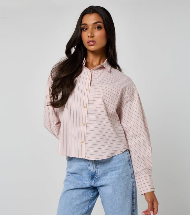 Urban Bliss Women's Pink Stripe Print Cropped Poplin Shirt Urban Bliss New Look - 2
