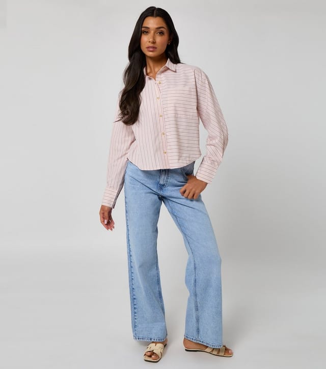 Urban Bliss Women's Pink Stripe Print Cropped Poplin Shirt Urban Bliss New Look - 3