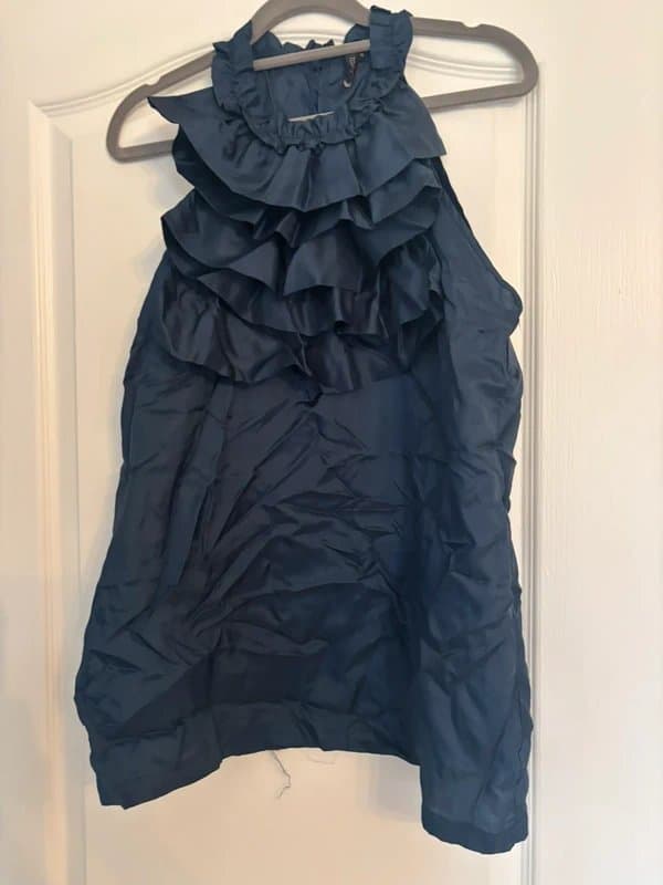 Topshop Vintage y2k topshop satin ruffle top dark blue size 160