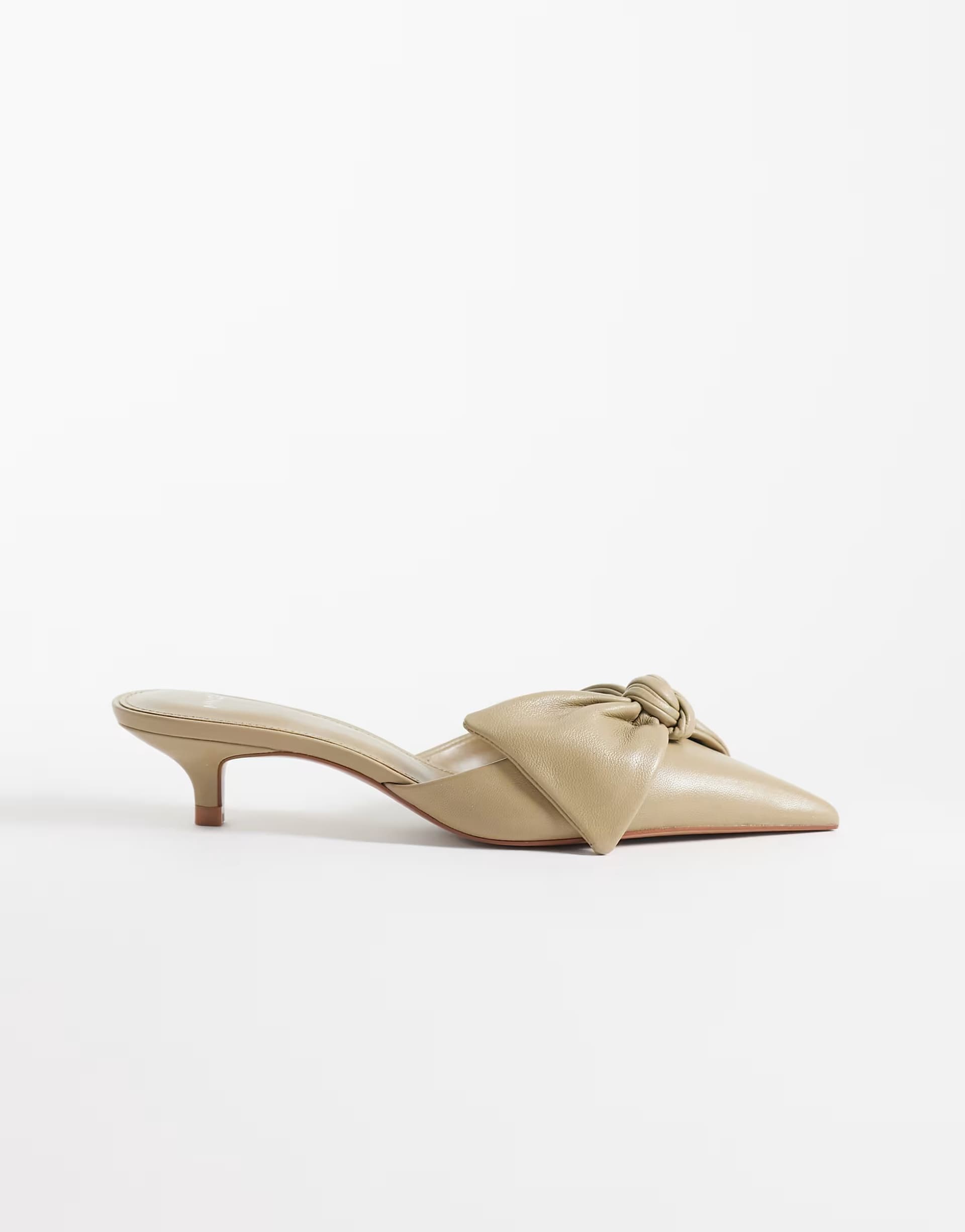 ASOS Mango 100% leather overized bow heeled mule in beige