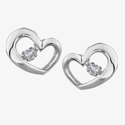T.H.Baker T.H.Baker Women's 9ct White Gold 0.10ct Diamond Pulse Open Heart Stud Earrings E3113W/10-9 in Silver - 1