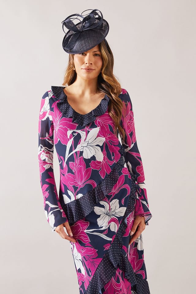 Wallis Wallis Women's Floral Mixed Print Ruffle Midi Dress in Navy - 2