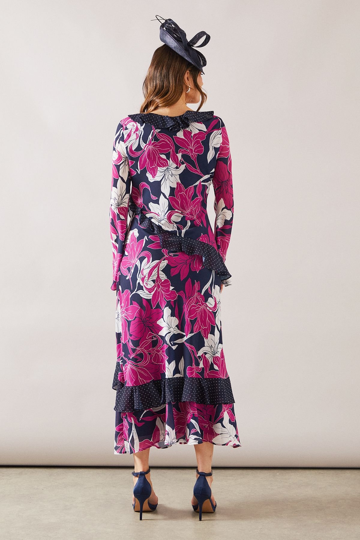 Wallis Wallis Women's Floral Mixed Print Ruffle Midi Dress in Navy - 4