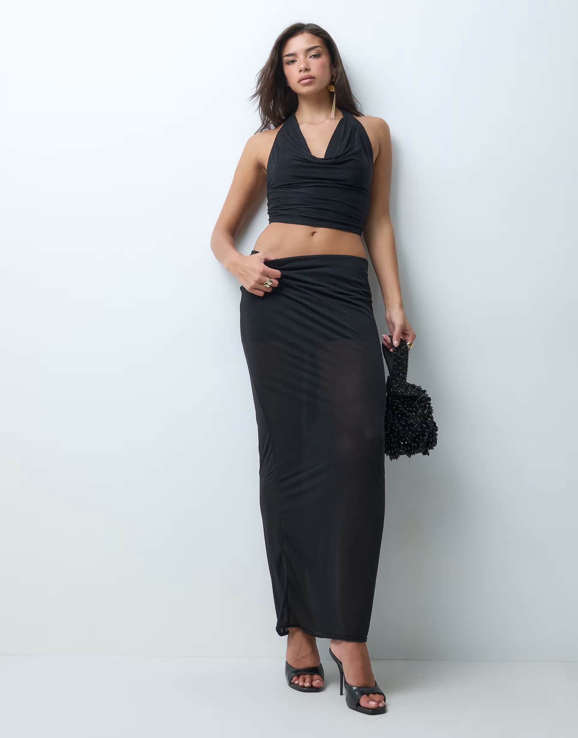 ASOS Missyempire halterneck mesh top and skirt in black