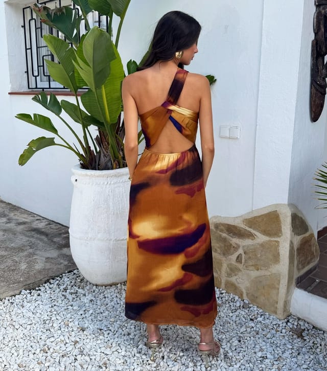 AX Paris Women's Brown Smudge Print One Shoulder Midi Dress AX Paris New Look - 3