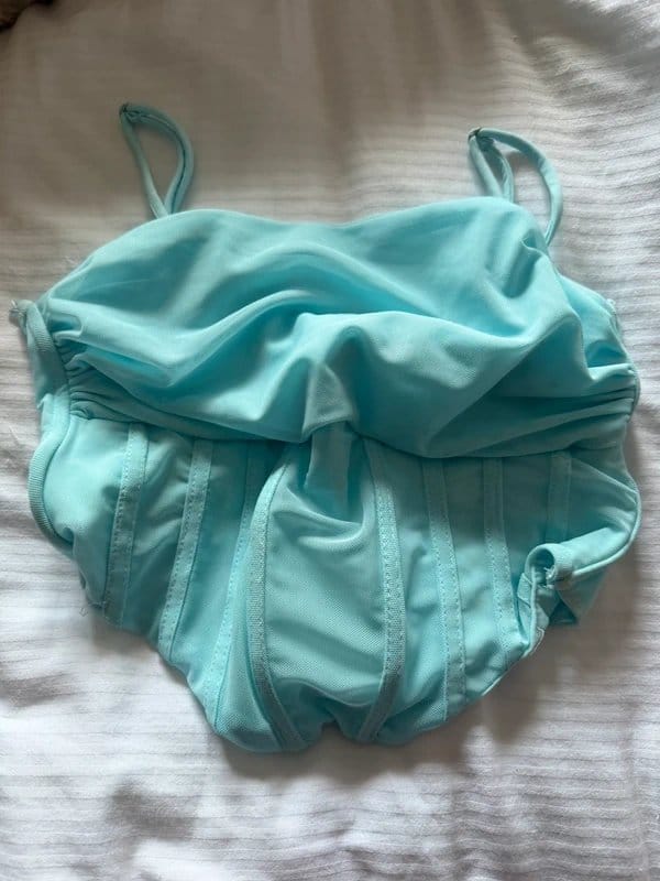 Bershka Turquoise Corset-Style Top with Ruched Bust
