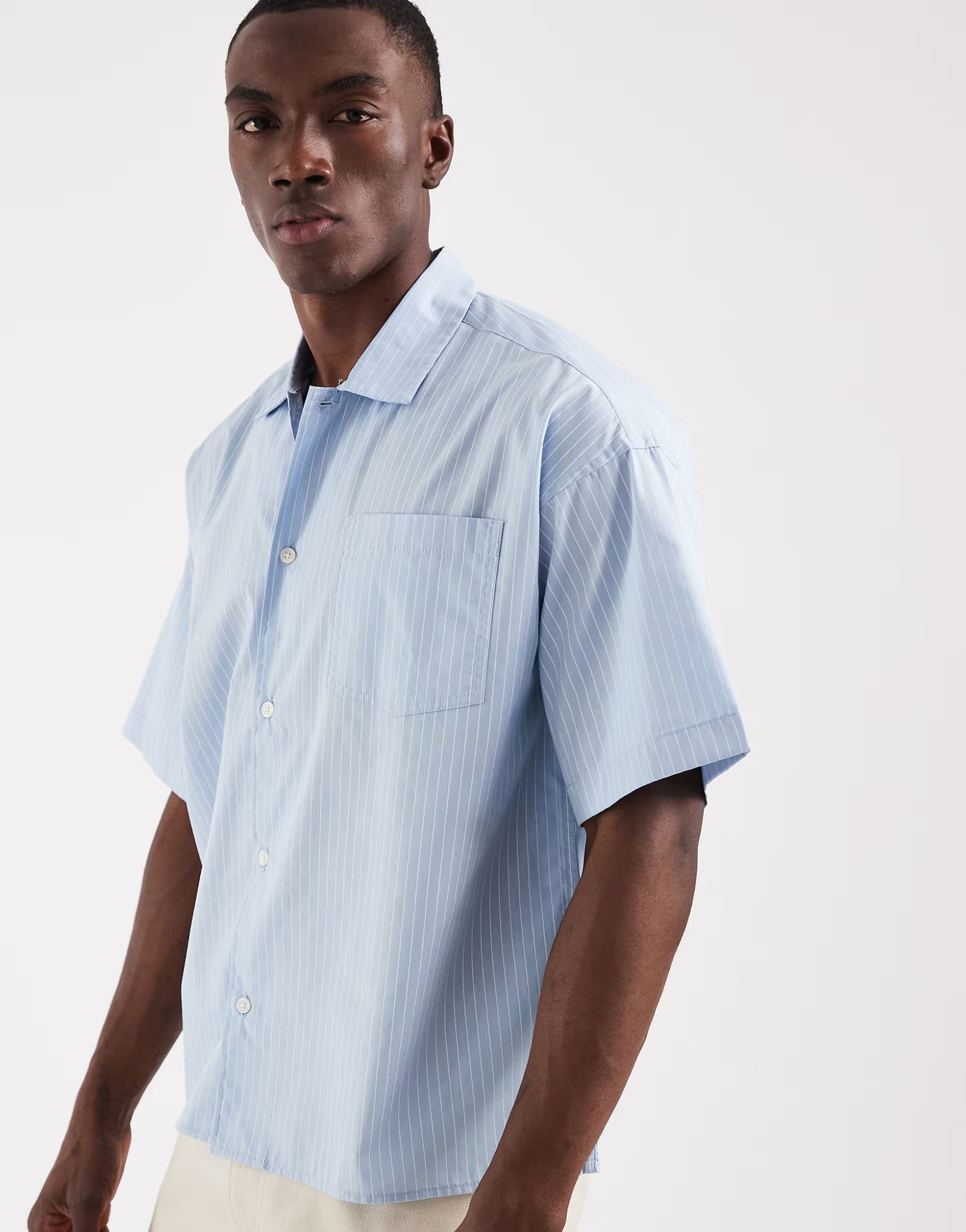 ASOS Jack & Jones boxy poplin shirt in blue stripe