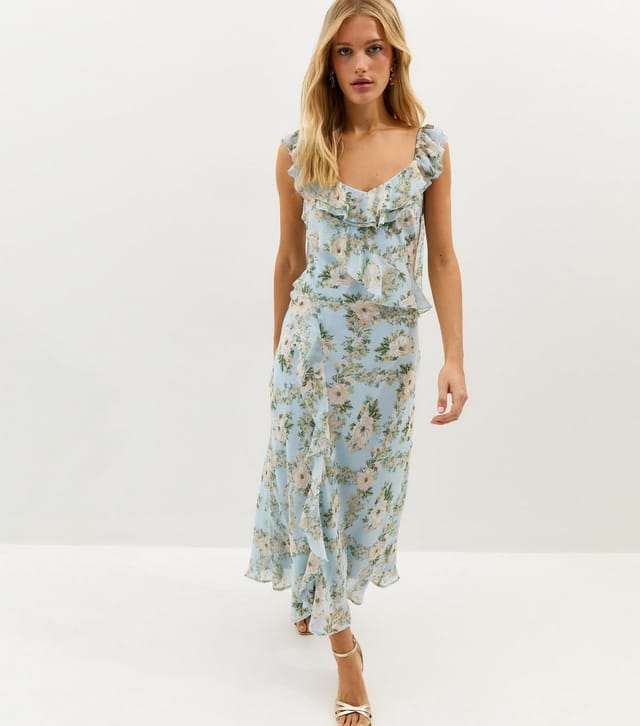 New Look Women's Light Blue Floral Chiffon Ruffle Midi Dress New Look - 3