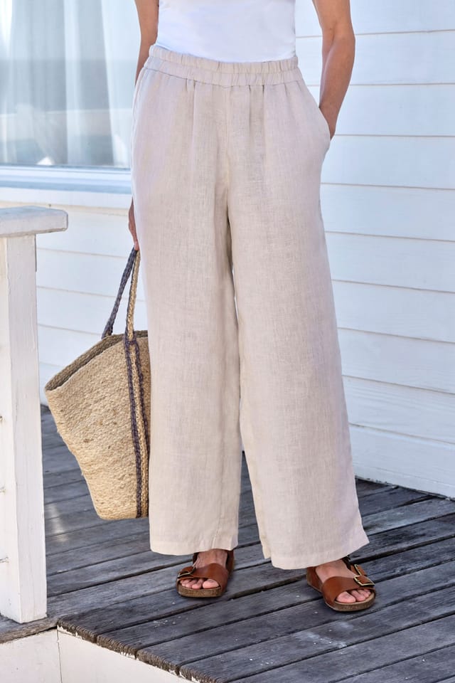 WoolOvers WoolOvers Women's Wide Leg Full Length Linen Trousers in Stone - 2