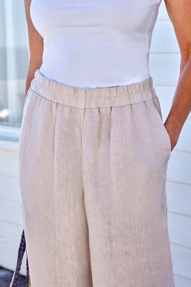 WoolOvers WoolOvers Women's Wide Leg Full Length Linen Trousers in Stone - 3