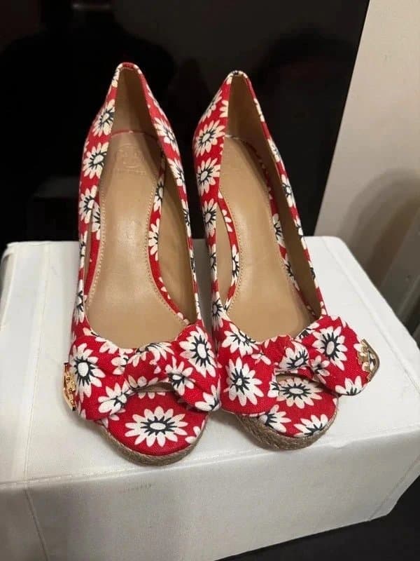 Tory Burch Tory Burch Designer Dory Peep-Toe Espadrille Wedges – UK 7.5 RRP £300
