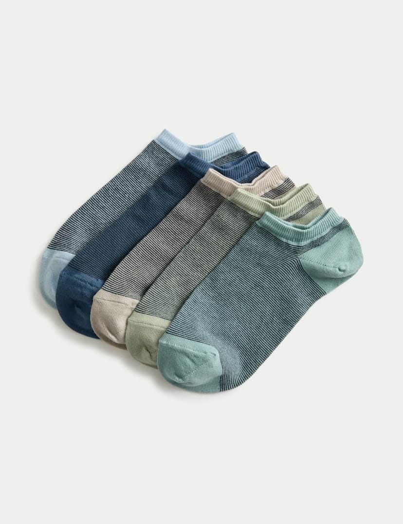 Marks & Spencer M&S 5 Pack Cool & Fresh™ Cotton Rich Trainer Liners™ Multi - 1