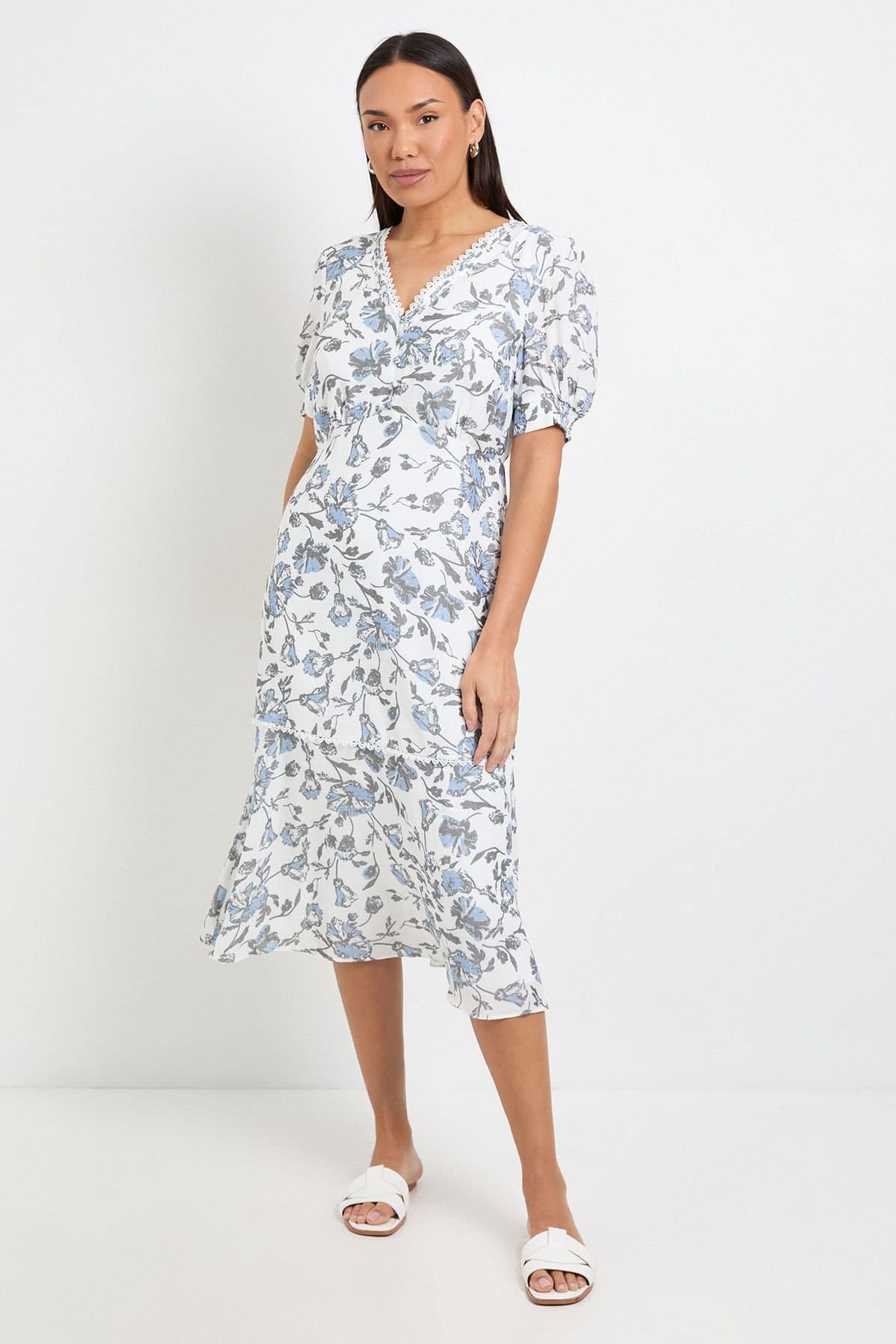 Wallis Wallis Women's Floral Button Midi Tea Dress in Ivory