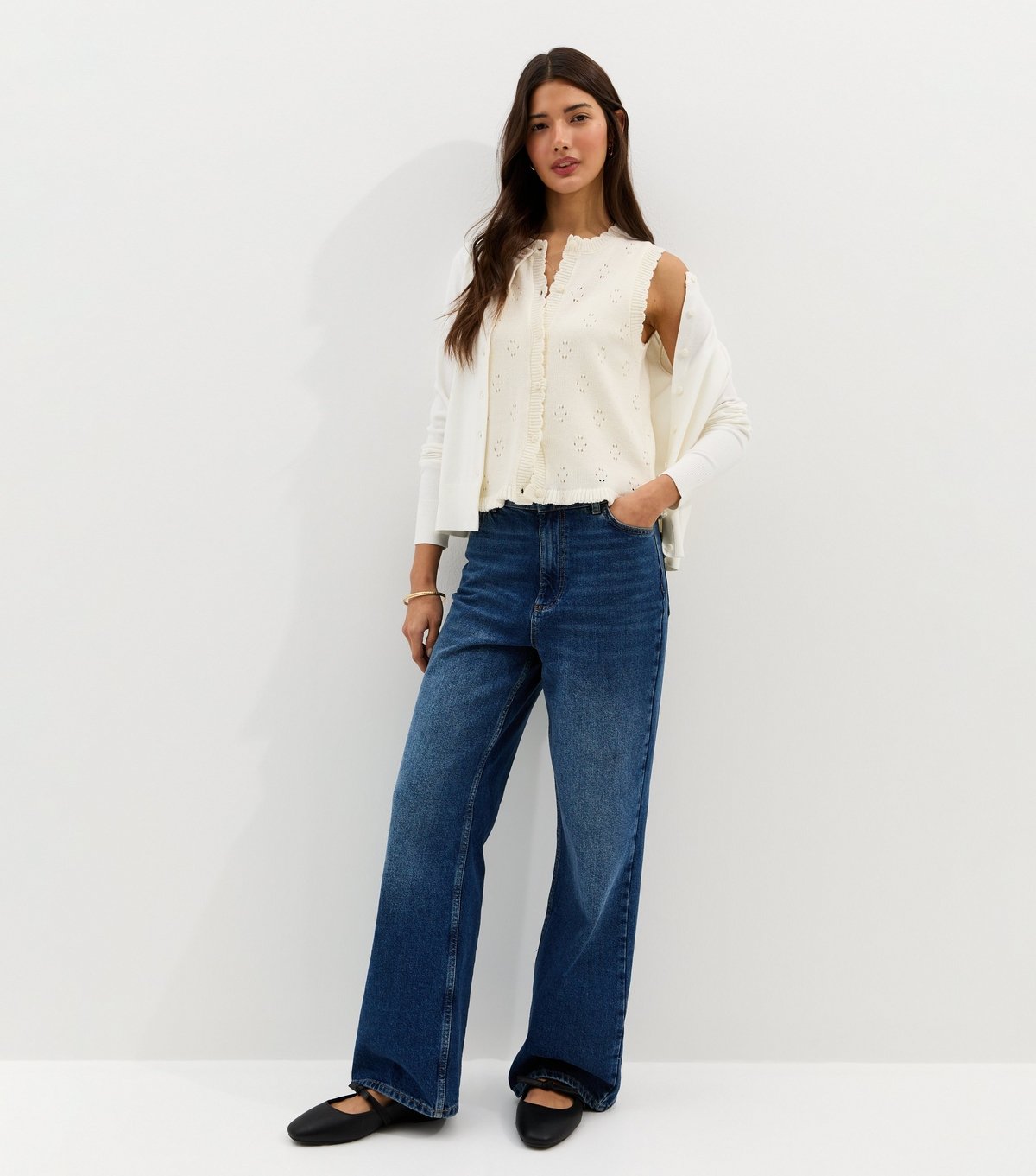 New Look Women's Cream Cotton Rich Stitch Detail Scallop Trim Waistcoat New Look - 3