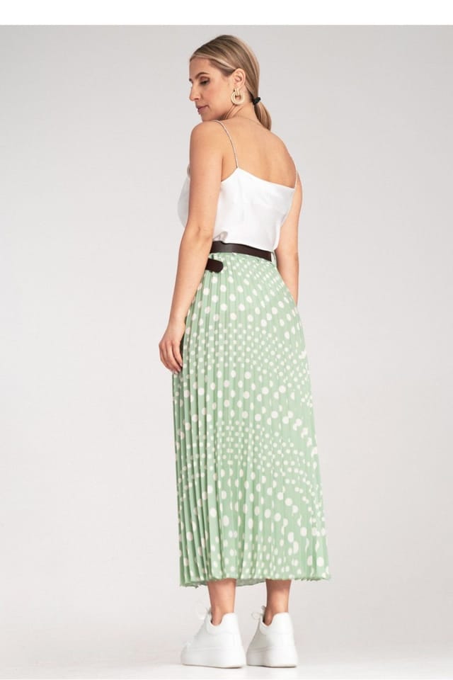 Love Lace Love Lace Women's High Waisted Pleated Midi Polka Dot Skirt in Green - 3