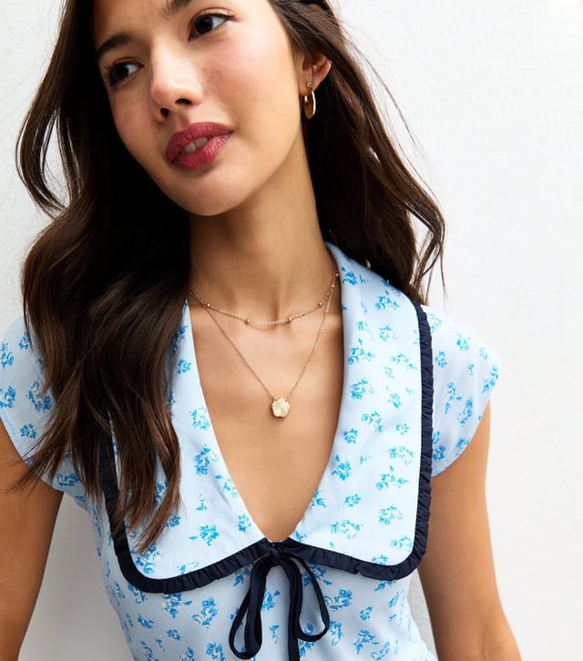New Look Women's Light Blue Floral Print Collared Mini Dress New Look - 2